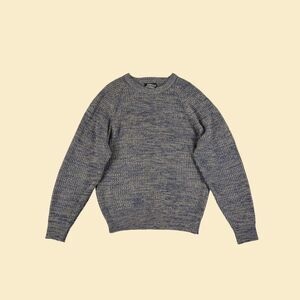1980s XL crewneck sweater by Expressions, vintage blue & beige acrylic pullover